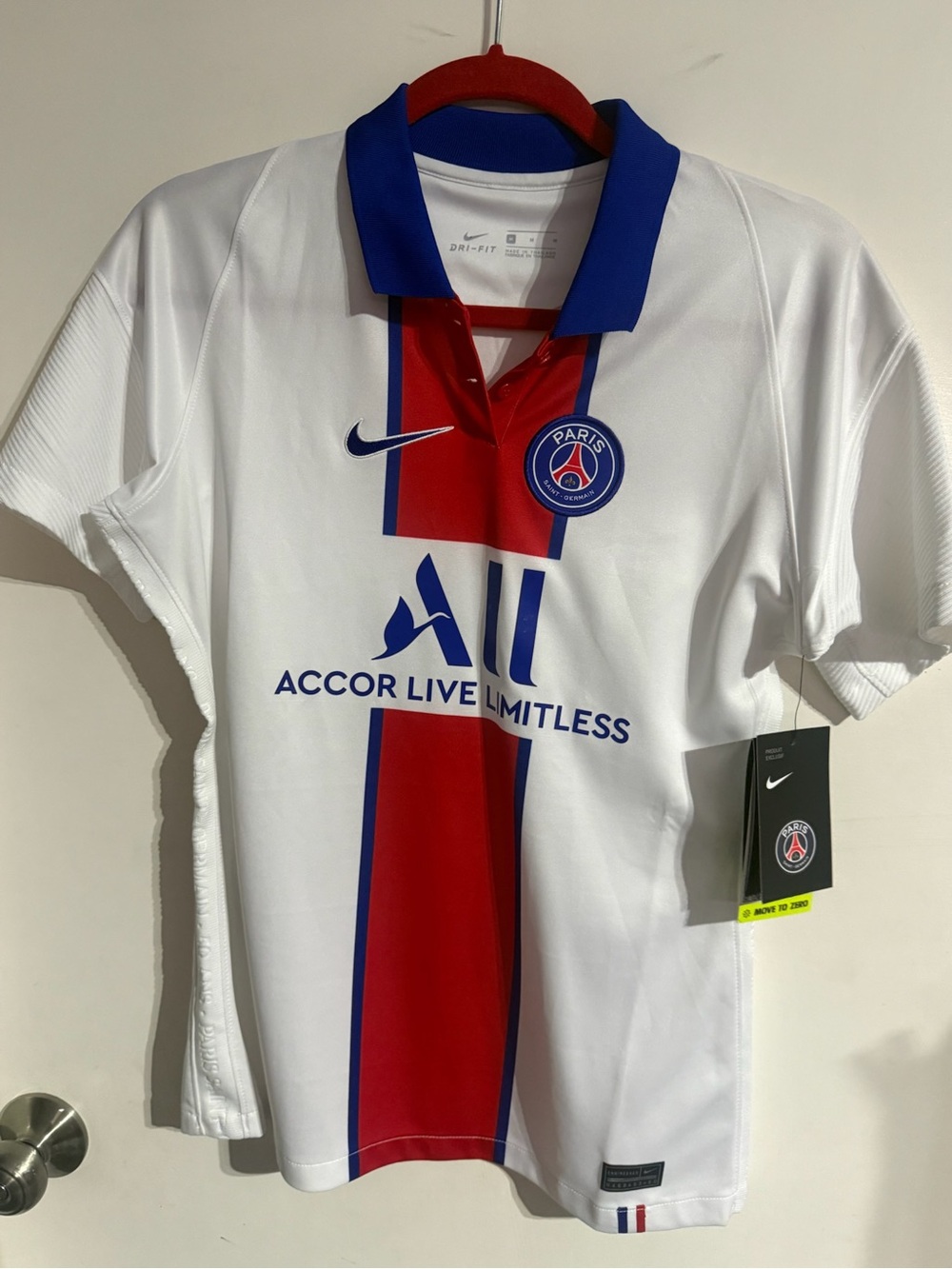 Nike White Paris Saint-Germain Jersey with Red & Blue Accents